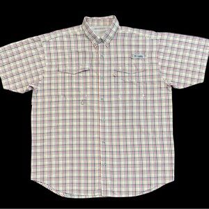 Columbia Men's Plaid Short Sleeve Shirt - Red and Blue